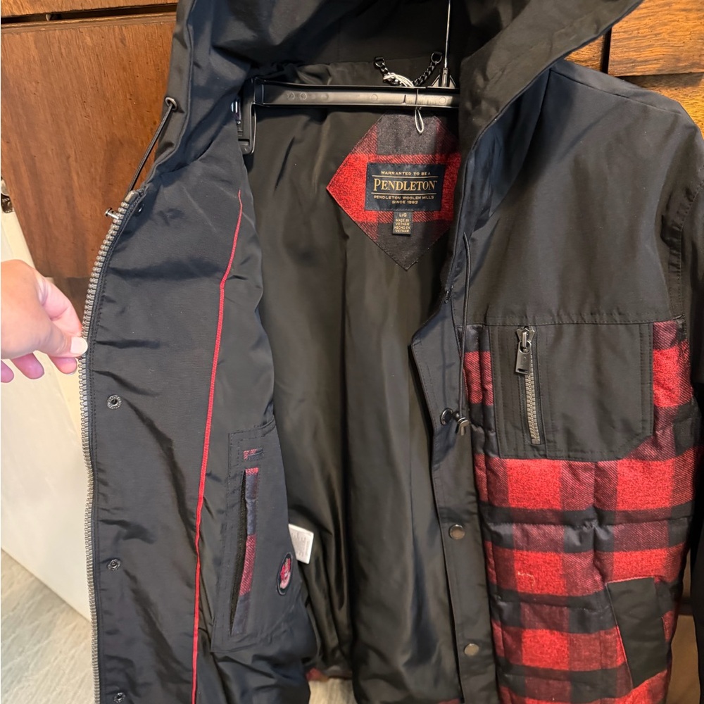 Pendleton Men's Hooded Jacket, Red & Black Plaid, Size L/G, Down Fill - Picture 3 of 10